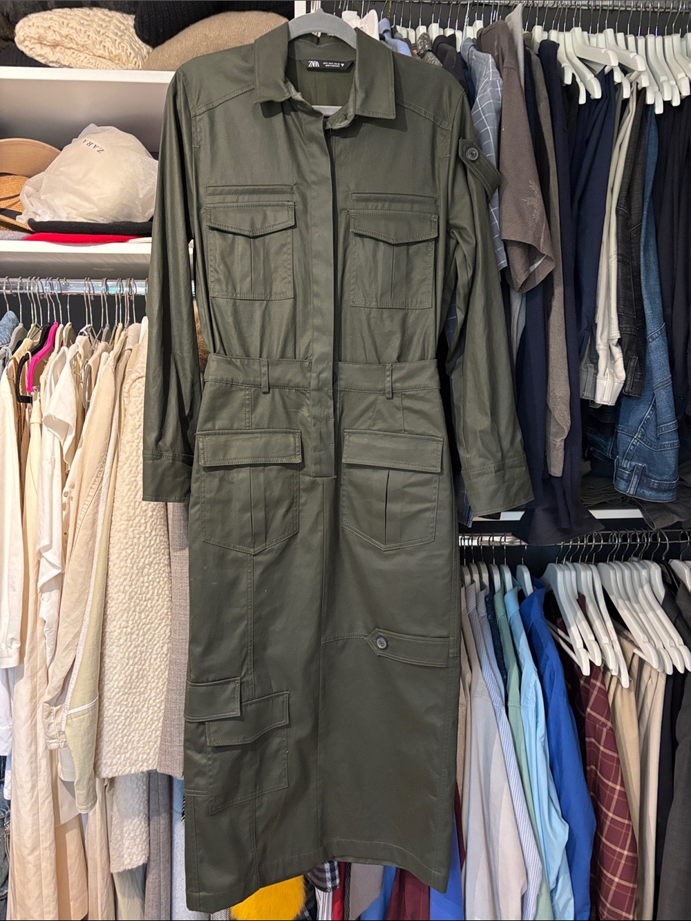 Zara Olive Utility Longline Jacket